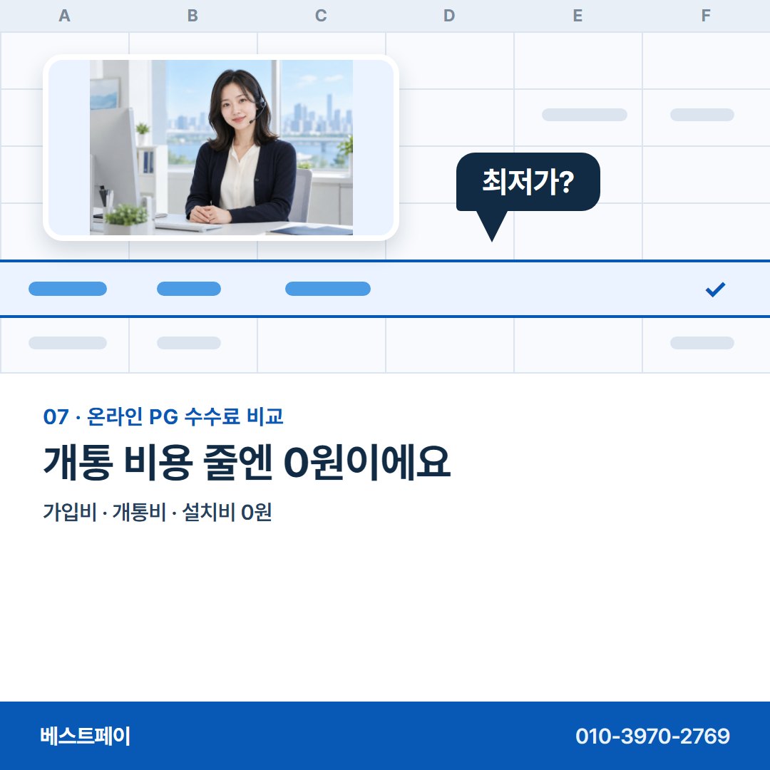 온라인 PG 수수료 비교 개통 비용 줄엔 0원이에요 — 표의 네 줄을 한 줄씩 풀어 두었어요